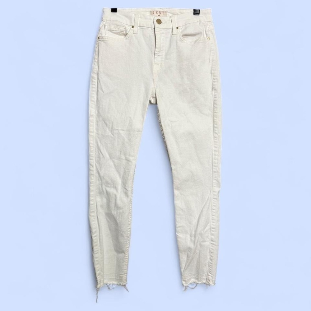 JEN7 by 7 For All Mankind White Ankle Skinny Jeans Sz 2 Raw Hem